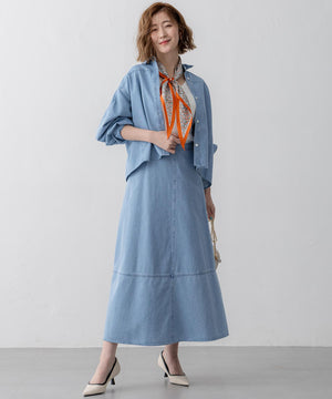 ライトダンガリー クロップド ボリュームスリーブ シャツ