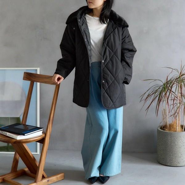ファーカラーキルティング中綿アウター