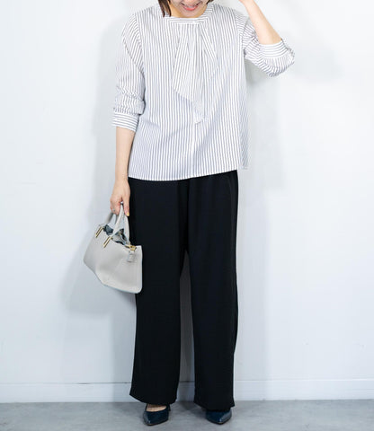 綺麗めストライプフリルタイブラウス