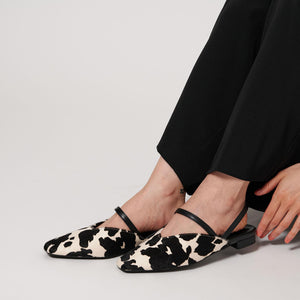 ヘアー×レザーライク コンビ フラットシューズ