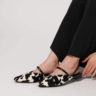 ヘアー×レザーライク コンビ フラットシューズ