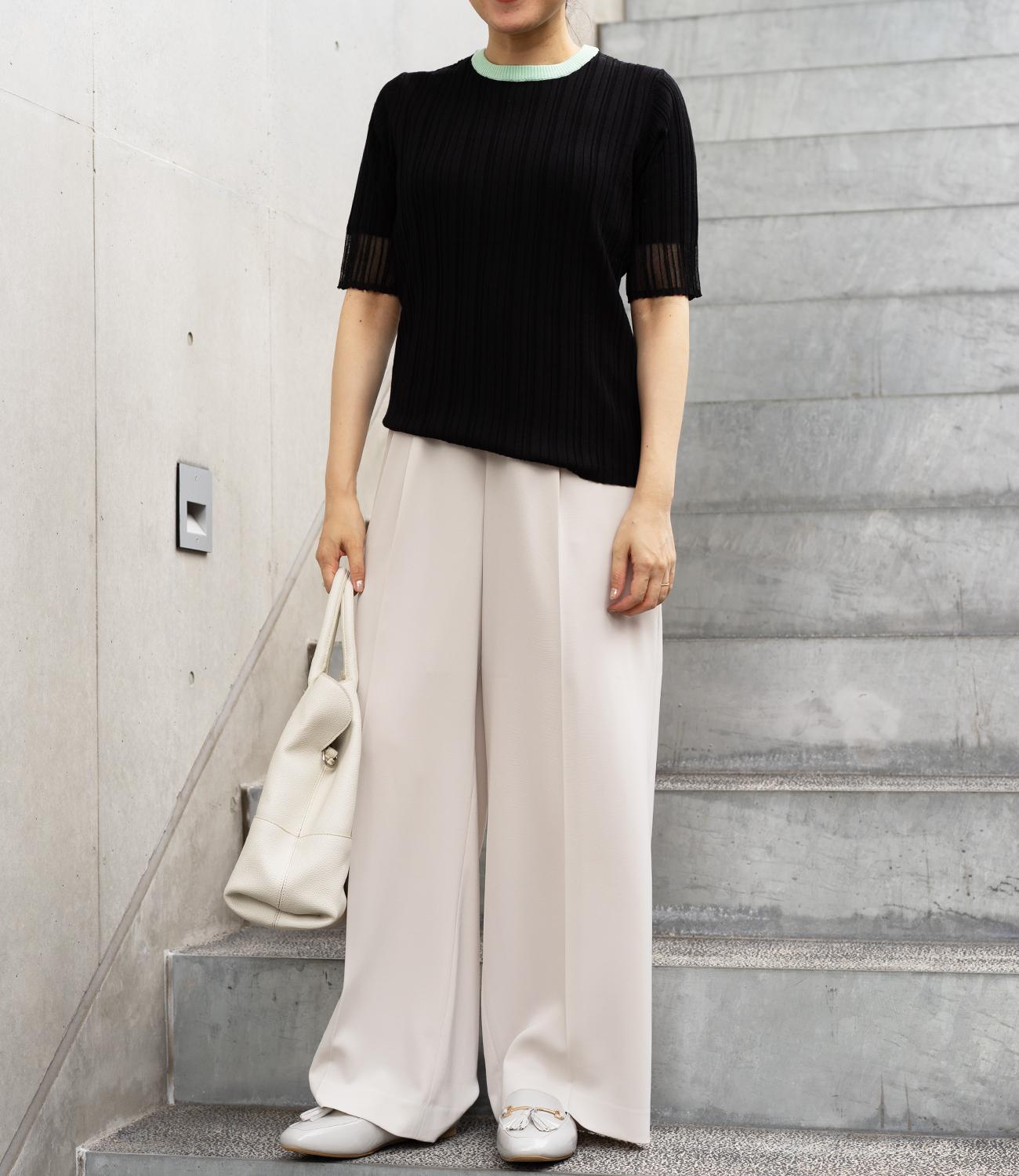 バイカラーシアースリーブスリムニット