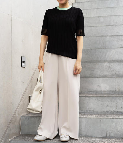 バイカラーシアースリーブスリムニット