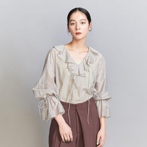 ストライプ ラッフルシャツ