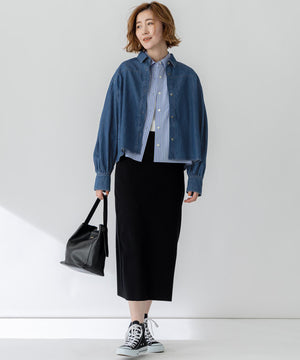 ライトダンガリー クロップド ボリュームスリーブ シャツ