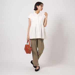 スタンドネック ペプラム フレンチスリーブ ブラウス