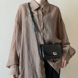 シアーストライプオーバーシャツ