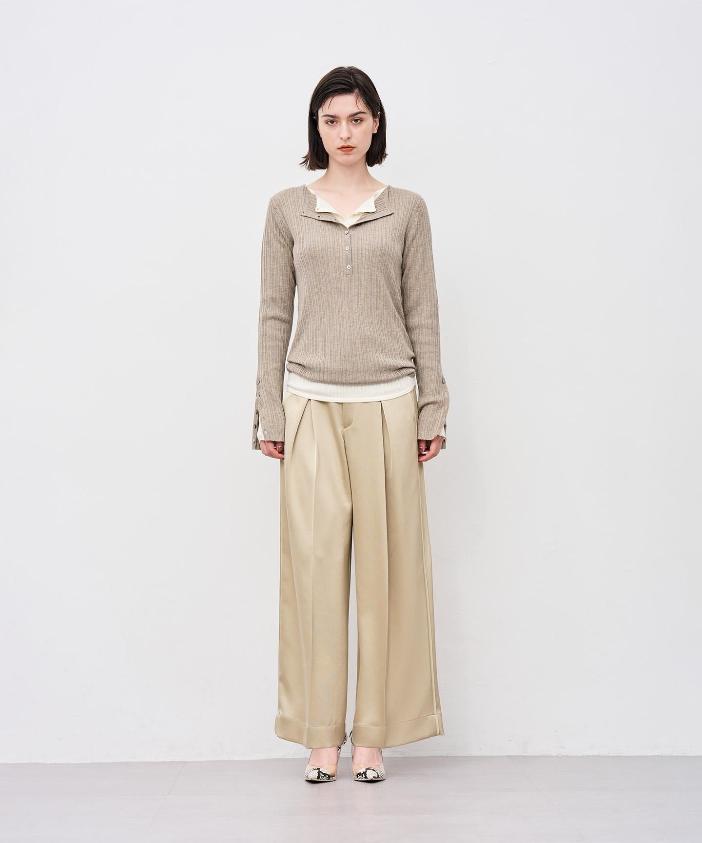 ハイゲージニット ヘンリーネックトップス