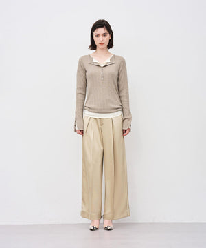 ハイゲージニット ヘンリーネックトップス