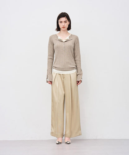 ハイゲージニット ヘンリーネックトップス