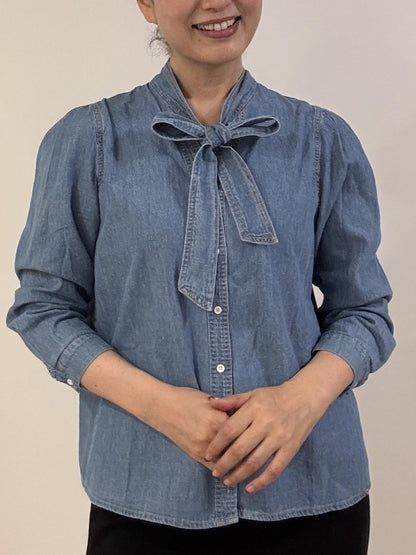デニム リボンタイブラウス