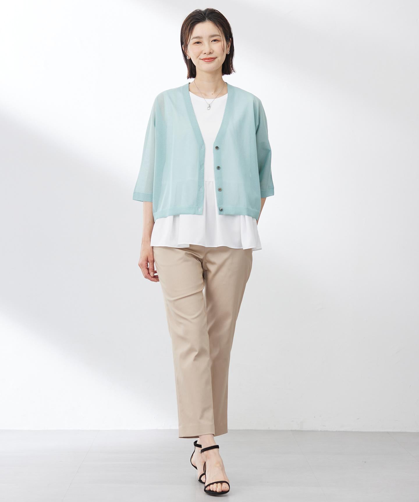 SHEER LIGHT KNIT Vネック カーディガン