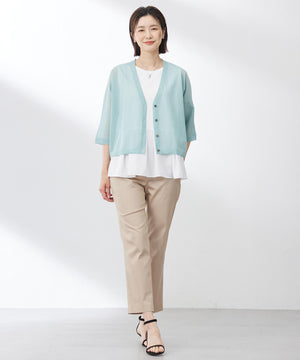SHEER LIGHT KNIT Vネック カーディガン