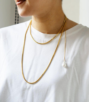 スネークチェーン淡水パールトップネックレス
