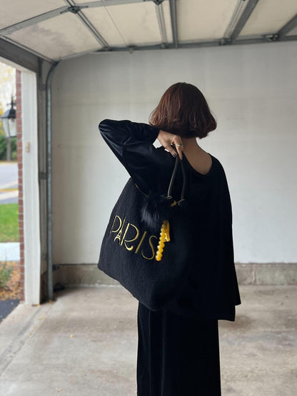 PARISボアバッグ（レオパ.黒）