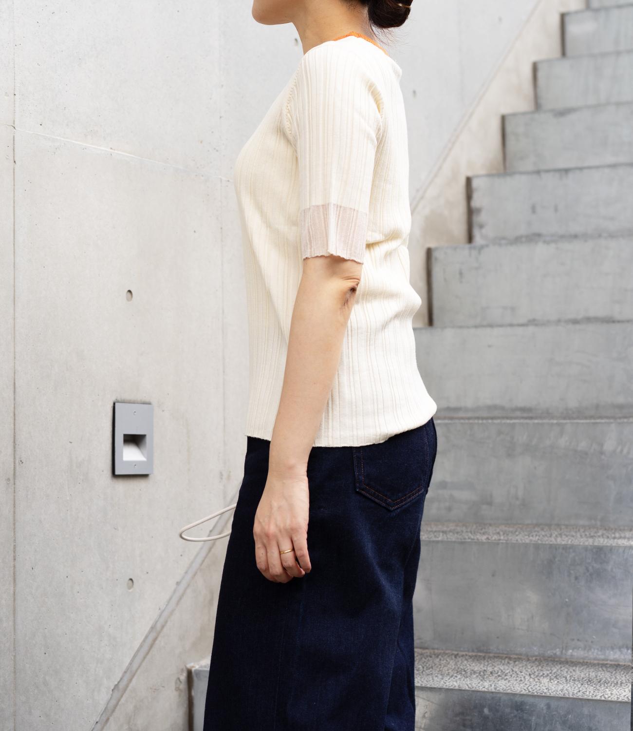 バイカラーシアースリーブスリムニット