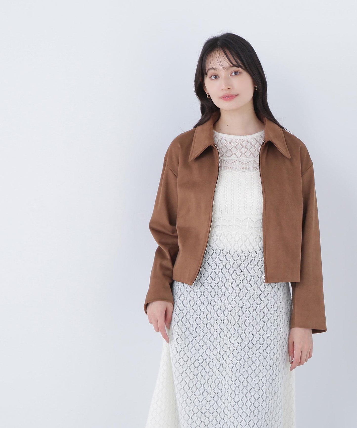 ステンカラーフェイクスエードブルゾン