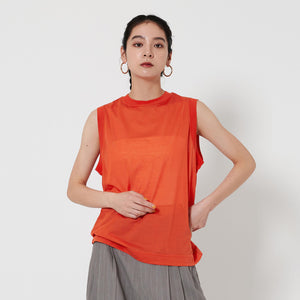 コットンナイロン クルーネック ノースリーブ Tシャツ