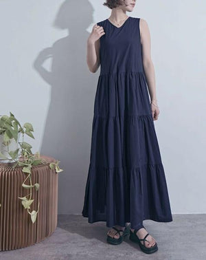 Vネックティアードワンピース