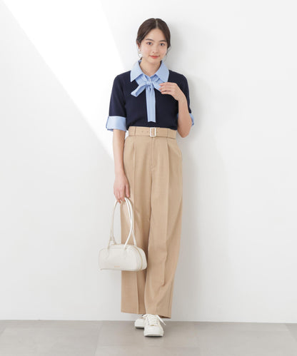 ＜ウォッシャブル＞ベルト付きタックワイドパンツ　26SS