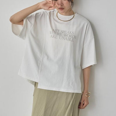 USAコットンアシンメトリーレタリングTシャツ