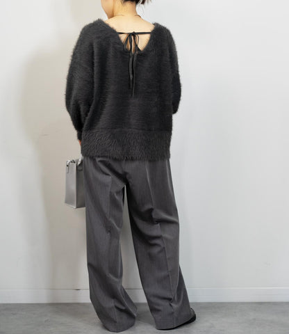 バックリボンVネックニット