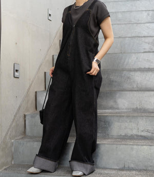 Vネックデニムオールインワン