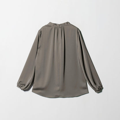 バック サテン Vネック ロングスリーブ ブラウス ‐ウォッシャブル‐