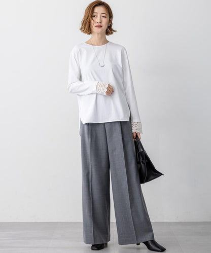 ナチュラルコットンベア レースレイヤード カットソー