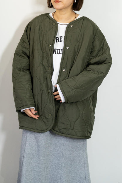 リバーシブルボアキルティングノーカラーアウター