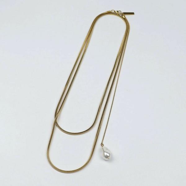スネークチェーン淡水パールトップネックレス