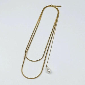 スネークチェーン淡水パールトップネックレス