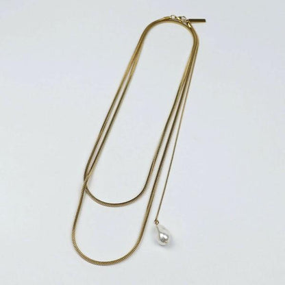 スネークチェーン淡水パールトップネックレス