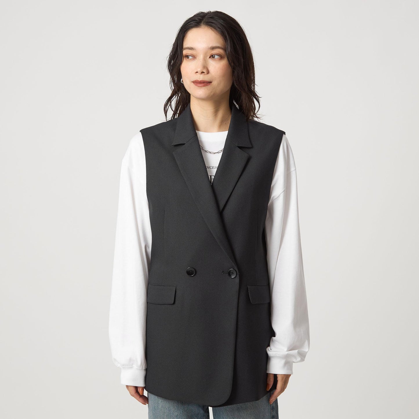 ツイードライク ジレ マシンウォッシャブル 帯電防止