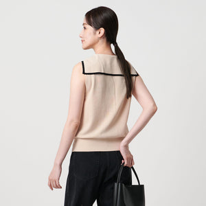 スカラップ セーラー ノースリーブ ニット ウォッシャブル