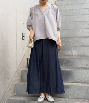 ストライプスキッパーパフブラウス