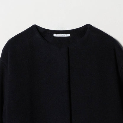 毛ナイロン ノーカラーコート