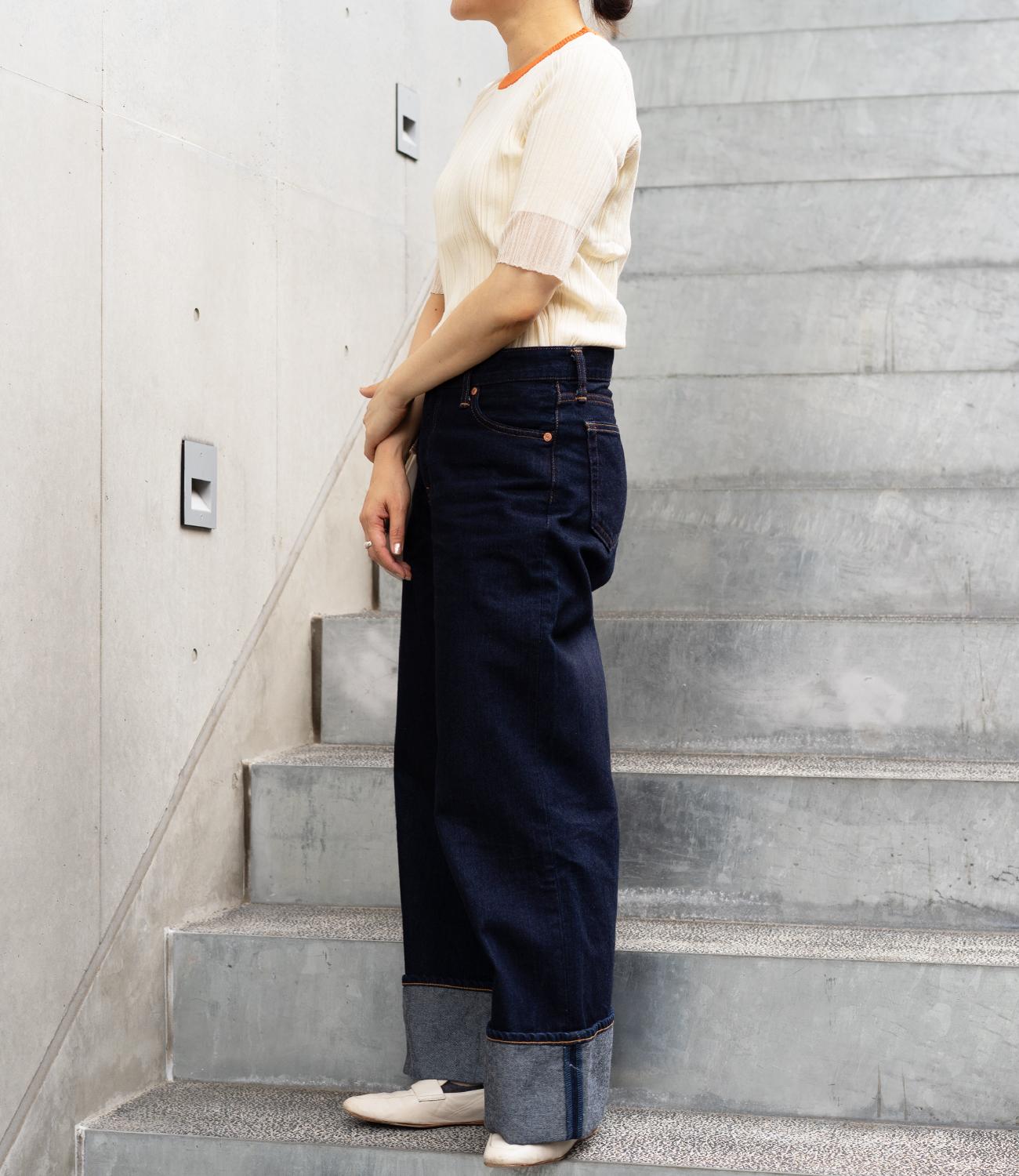 バイカラーシアースリーブスリムニット