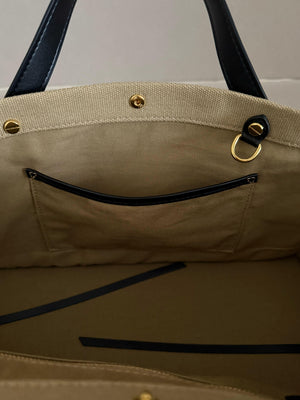 レザーハンドルキャンバストート