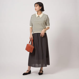 襟付き 5分袖 プルオーバー ニット