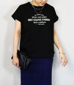 【接触冷感】レタリングフレンチスリーブTシャツ