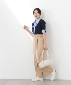 ＜ウォッシャブル＞ベルト付きタックワイドパンツ　26SS