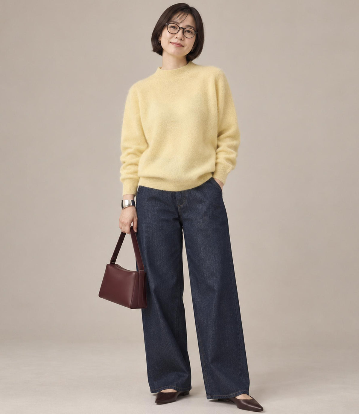 ウールカシミアホールガーメントモックネックニット