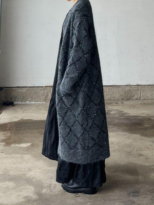 スパンコールニットロングカーディガン