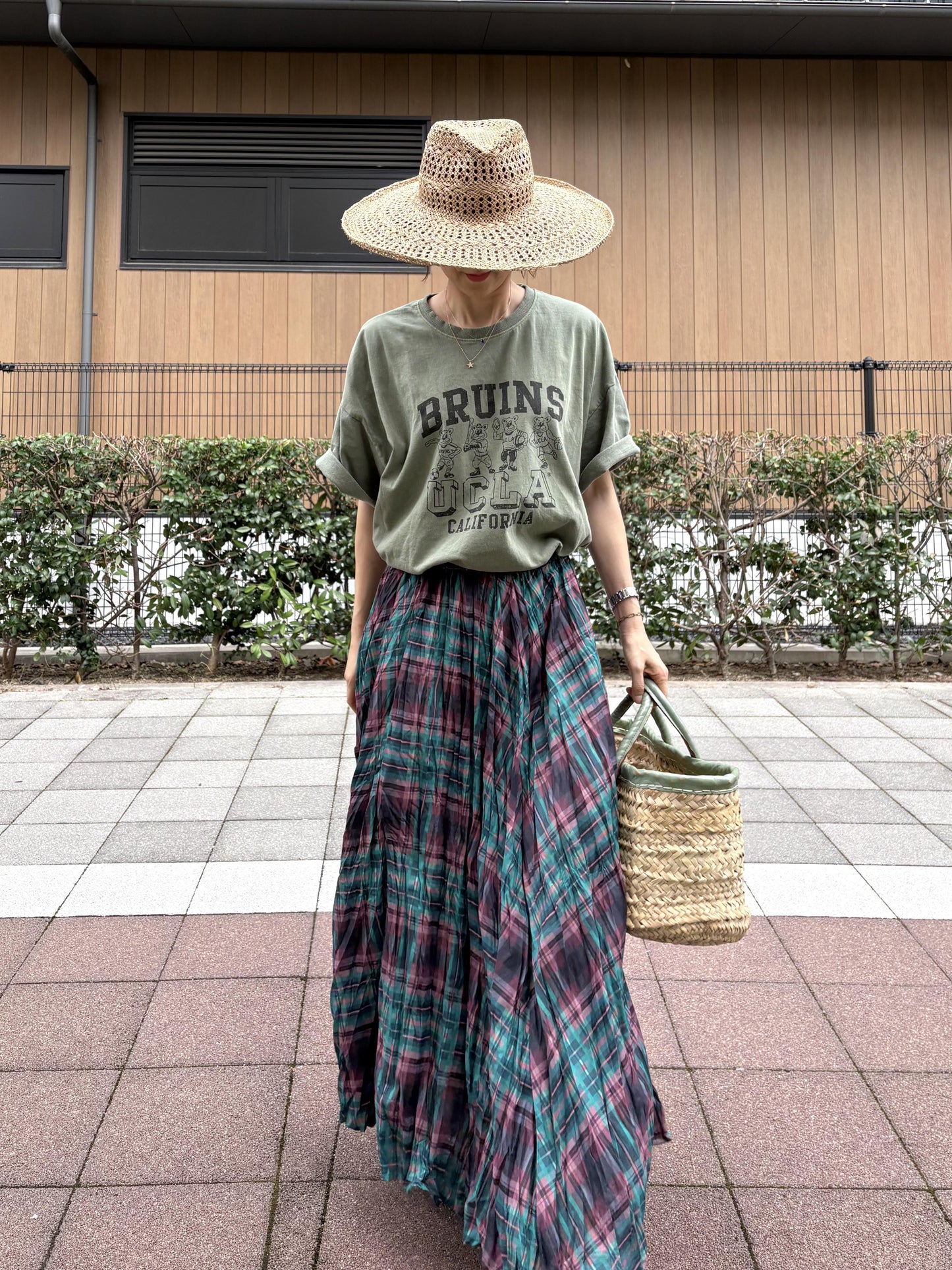 ワッシャープリーツチェックスカート