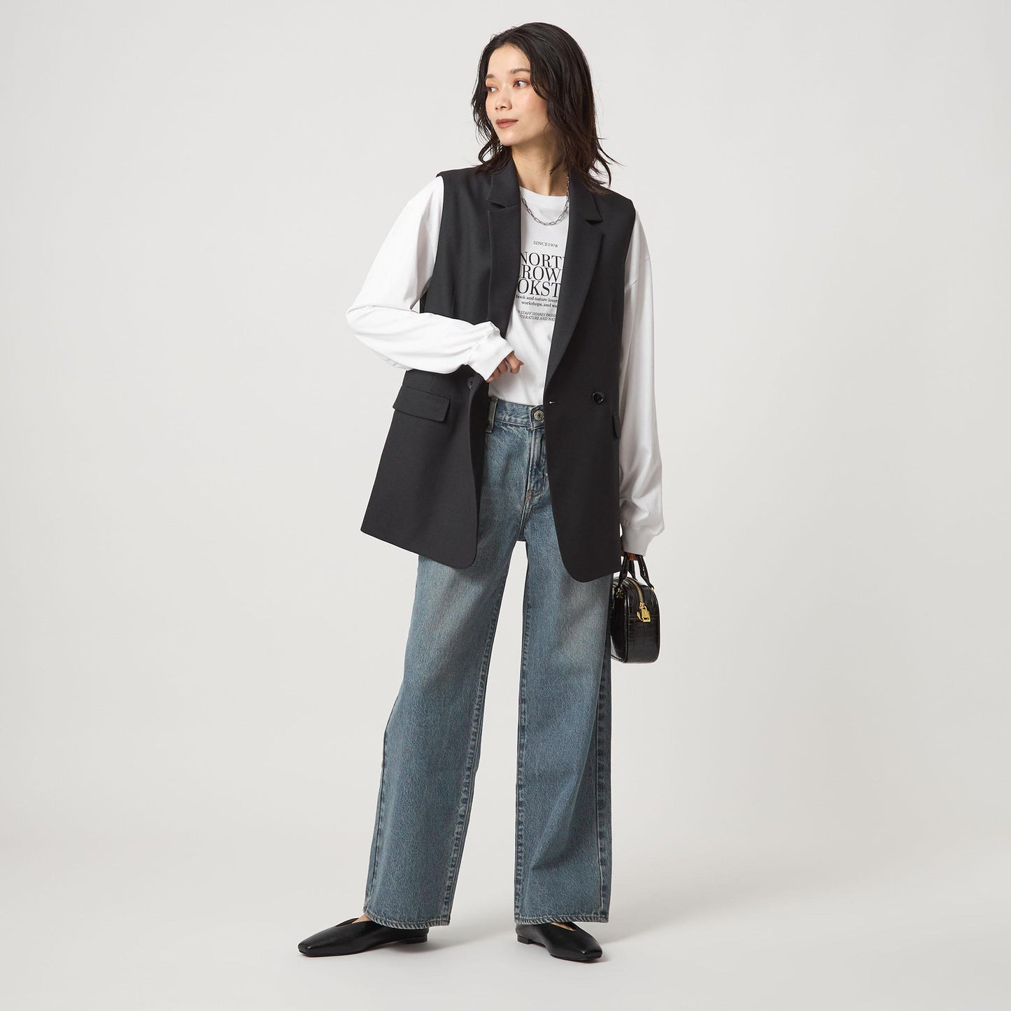 ツイードライク ジレ マシンウォッシャブル 帯電防止