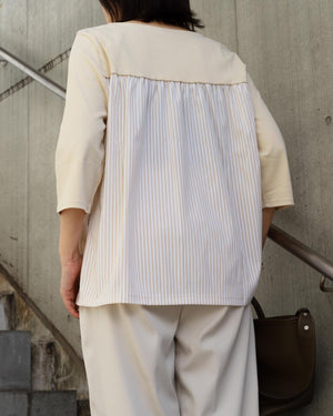 7分袖異素材切替カットソー