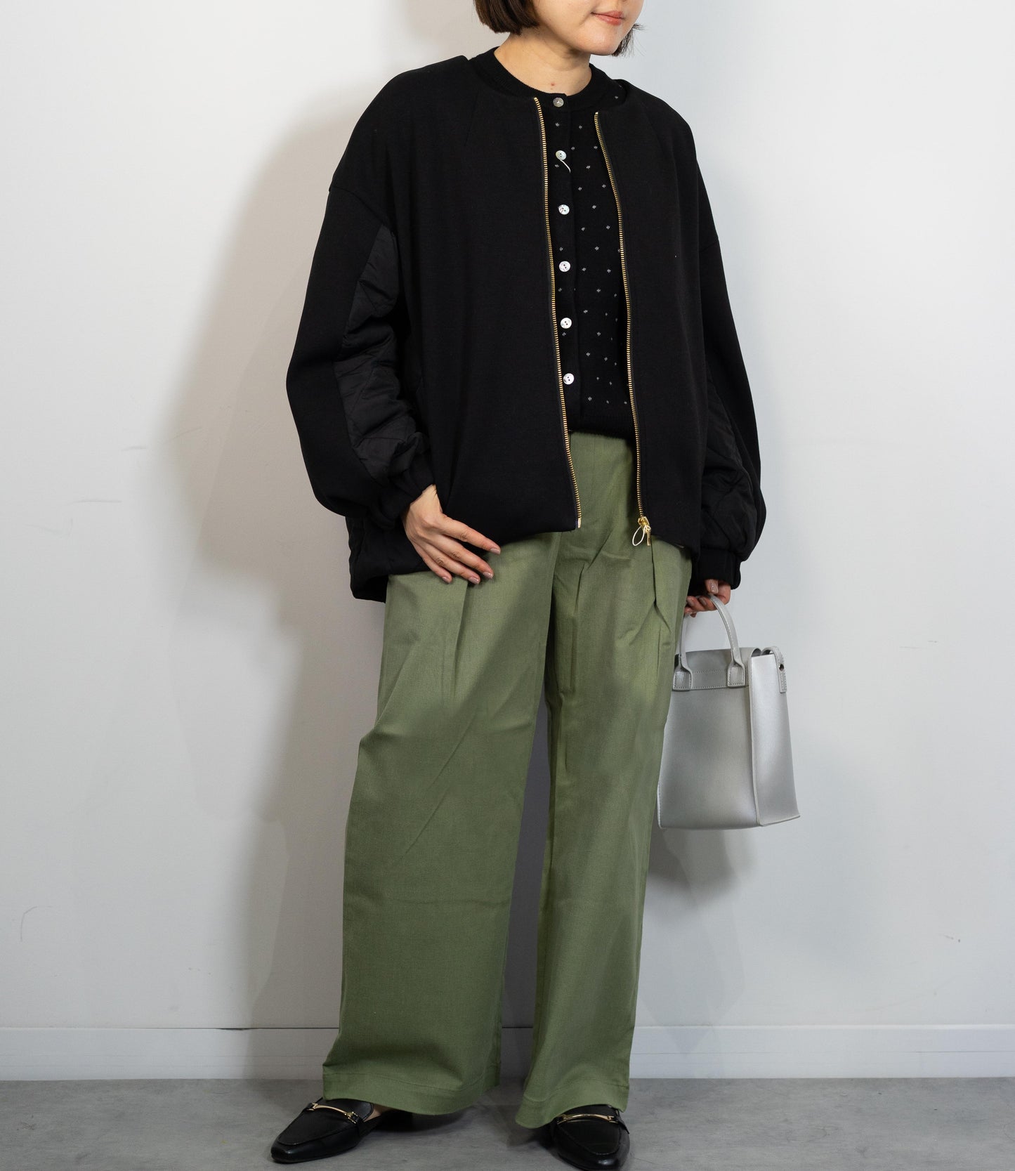 ドットニットブルゾンカーディガン