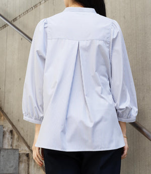 ストライプギャザースリーブブラウス