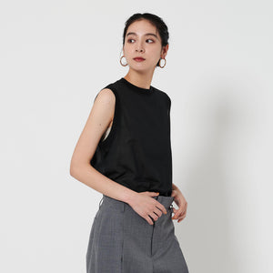 コットンナイロン クルーネック ノースリーブ Tシャツ